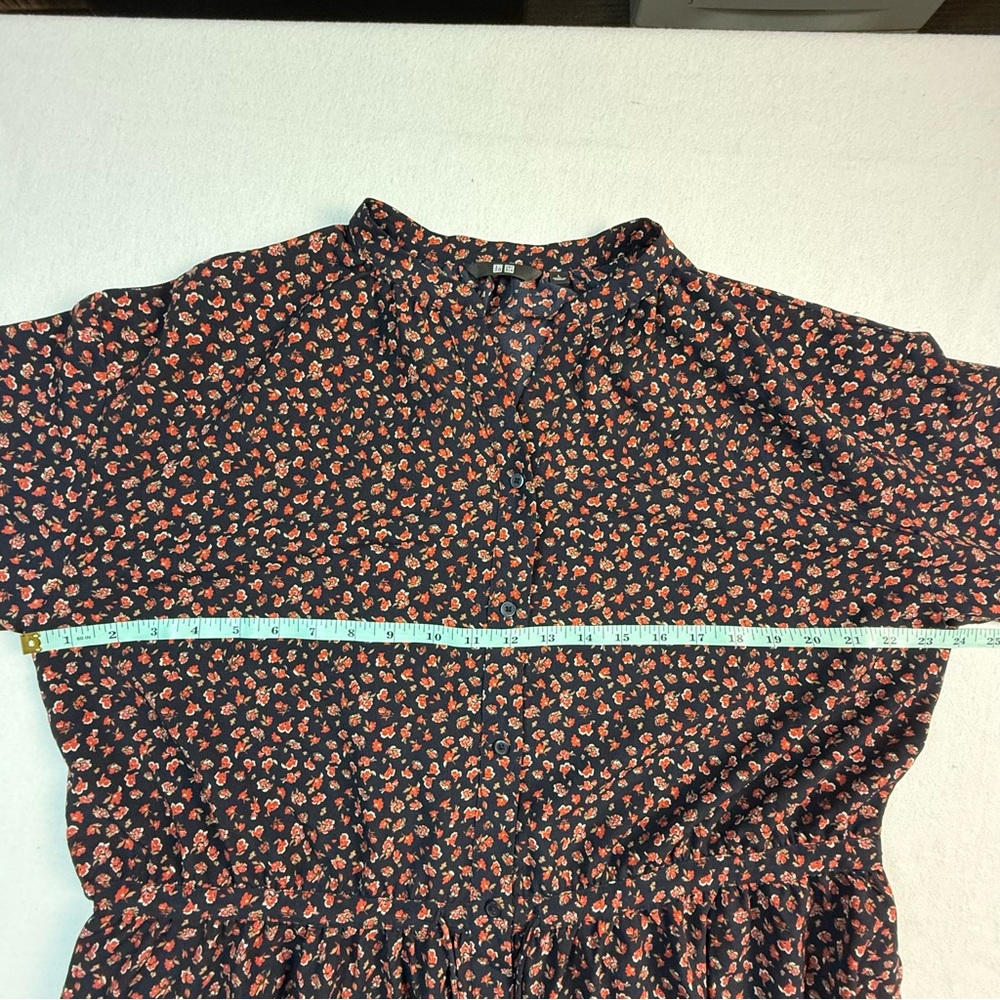 Uniqlo Floral Button Front Midi Dress Black Orange M Long Sleeve Cottagecore - Picture 11 of 14